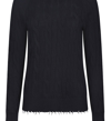 MINNIE ROSE COTTON CABLE LONG SLEEVE CREW WITH FRAYED EDGES SWEATER