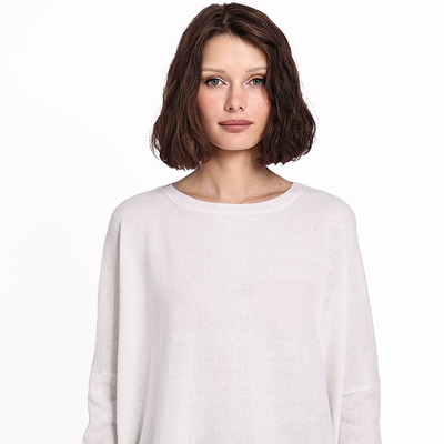 Minnie Rose Cashmere Long Sleeve Cropped Crew Sweater In White