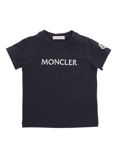 Moncler Baby Babies' Black T-shirt With Logo In Blue