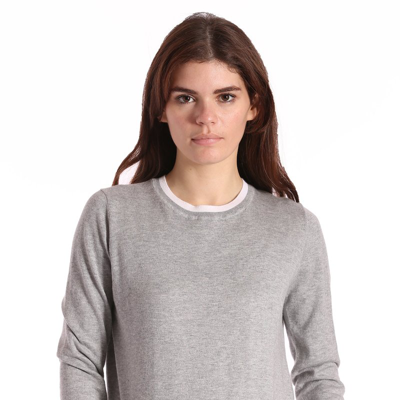 Minnie Rose Supima Cotton Cashmere Long Sleeve Crew With Tipping Sweater In White