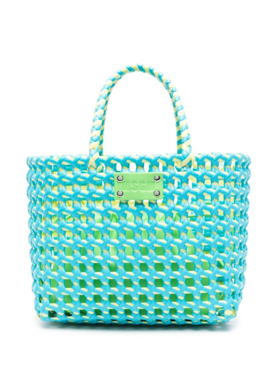 Msgm Woven Tote Bag In Blue