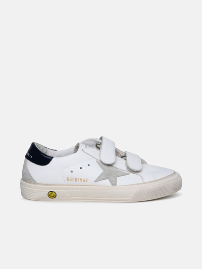 GOLDEN GOOSE 'MAY SCHOOL' WHITE LEATHER SNEAKERS