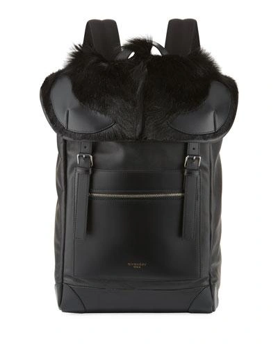 Givenchy Rider Leather Backpack With Fur Flap In Black