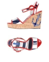 Dolce & Gabbana Woman Appliquéd Striped Faux Patent-leather And Cork Wedge Sandals White In Dark Blue