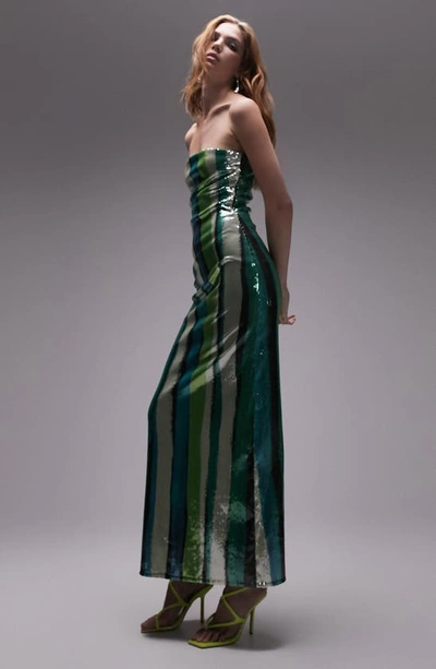 Topshop Bandeau Sequin Stripe Maxi Dress In Multi