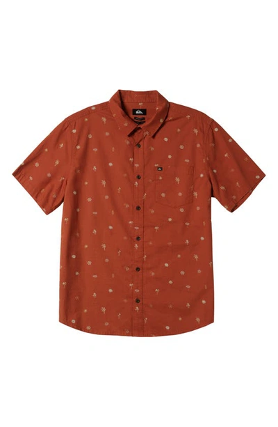 Quiksilver Heat Wave Short Sleeve Button-up Shirt In Baked Clay Heat Waves