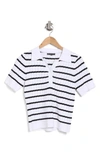 ADRIANNA PAPELL POINTELLE SHORT SLEEVE POLO SWEATER