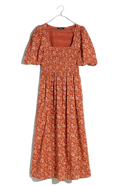 Madewell Lucie Puff Sleeve Midi Dress In Stained Mahogany