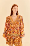 FARM RIO YELLOW PALMS PARTY RUFFLE BLOUSE