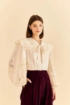 FARM RIO OFF-WHITE RICHELIEU BIG COLLAR BLOUSE