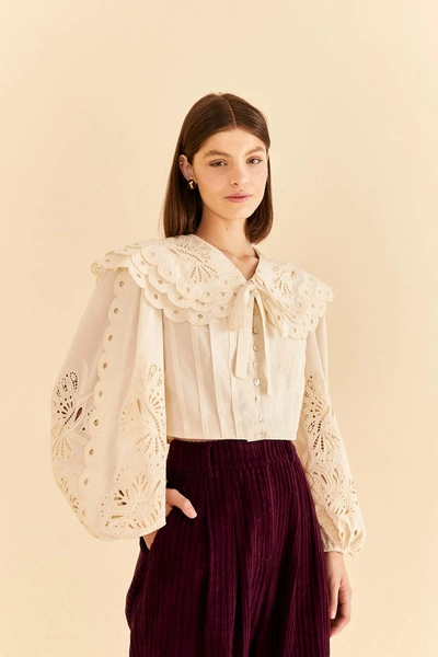 Farm Rio Lace-detail Cropped Blouse In Off White