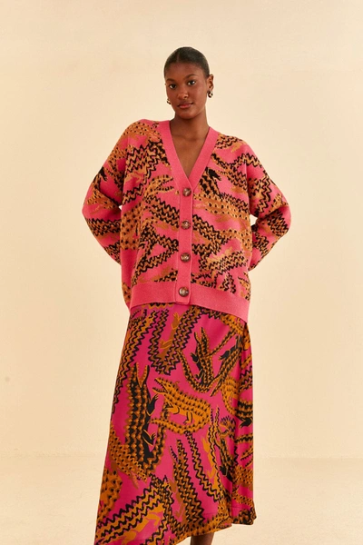 Farm Rio Pink Croco Midi Skirt In Croco Pink