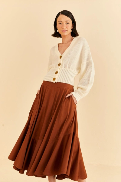 Farm Rio Ruffle Hem Cotton Blend Skirt In Brown