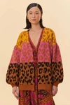 Farm Rio Mixed Leopards Knit Cardigan In Knit Mixed Leoaprds Multicolor