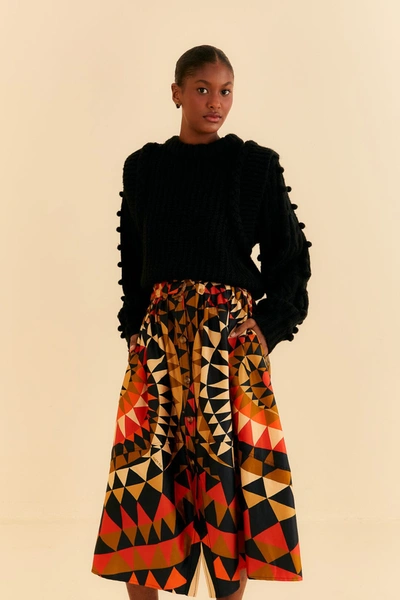 Farm Rio Heart Deco Geo Print Stretch Cotton Skirt In Black