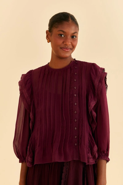 Farm Rio Burgundy Ruffle Blouse