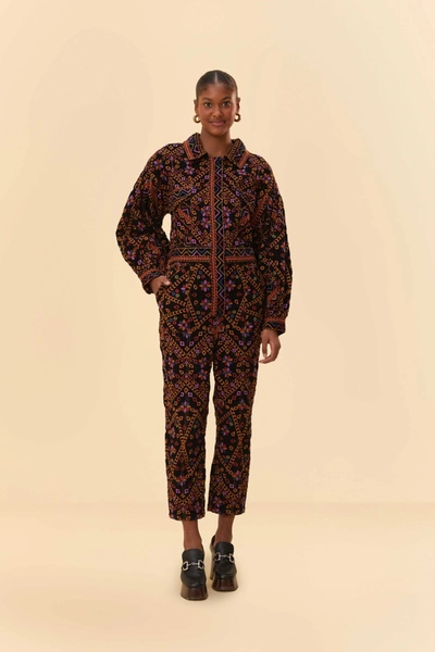 Farm Rio Embroidered Long Sleeve Jumpsuit In Embroidered Corduroy