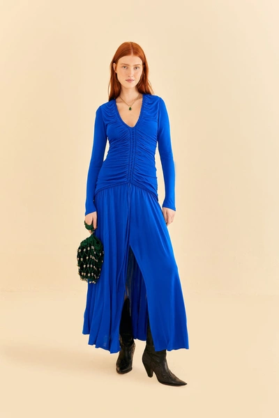 Farm Rio Bright Blue Long Sleeve Midi Dress