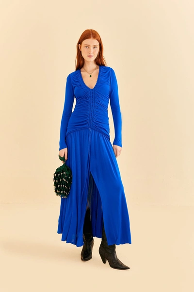 knee length dresses for ladies Blue Garden Tapestry Embroidered Long Sleeve Midi Dress main image 0