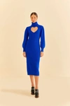 Farm Rio Heart Cutout Long Sleeve Sweater Dress In Blue
