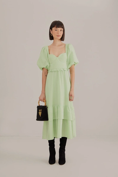 Farm Rio Soft Green Short Sleeve Midi Dress