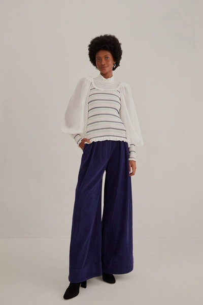 Farm Rio Navy Blue Low Waisted Tailored Pants