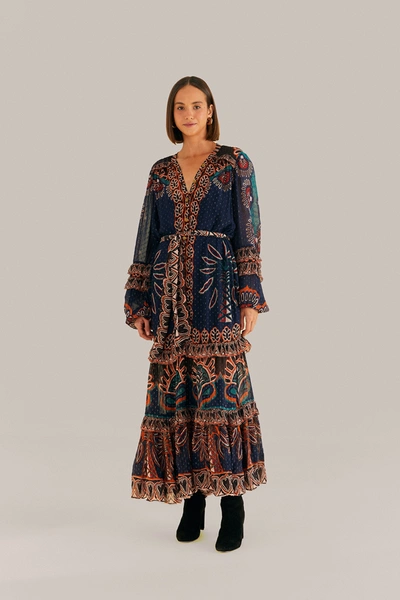 Farm Rio Women's Ainika Tapestry Belted Maxi Dress In Blue