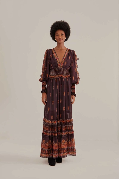 Farm Rio Paisley Bloom Maxi Dress In Pasley Bloom Brown