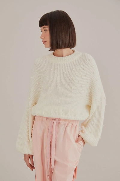 Farm Rio Pearl Embroidered Bubble Jumper In Off-white