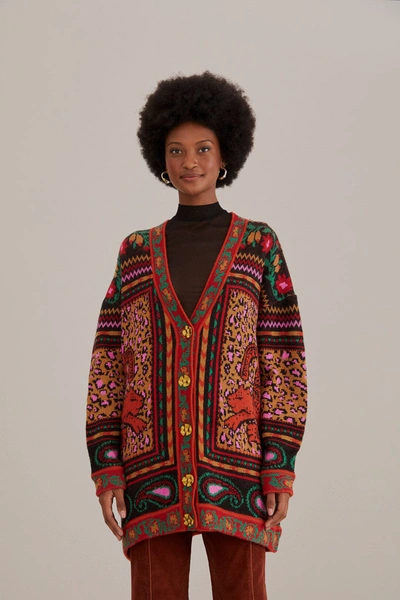 Farm Rio Tapestry Oversized Jacquard-knit Cardigan In Mixed Tapestry Prints Multi