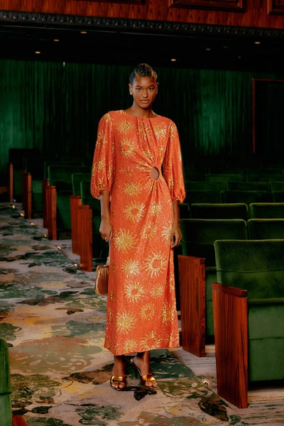 Farm Rio Women's Sunny Mood Sequin Cut-out Midi-dress In Orange