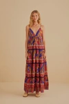 Farm Rio Forest Mosaic Sleeveless Maxi Dress In Blue In Forest Mosaic Blue