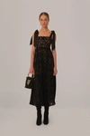 Farm Rio Satin-trimmed Velvet Guipure Lace Maxi Dress In Black