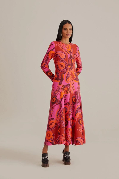 Farm Rio Pink Bold Floral Long Sleeve Maxi Dress In Bold Floral Pink