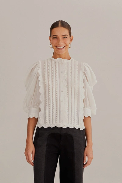 Farm Rio Off-white Short Sleeve Pleated Blouse