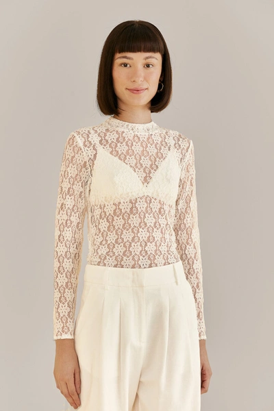 Farm Rio White Lace Long Sleeve Blouse In Off-white