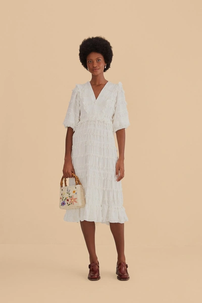 Farm Rio Off-white Ruffle Tassels Midi Dress