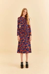 Farm Rio Bright Blue Mushroom Sketch Lenzing Ecovero Viscose Midi Dress In Mushroom Sketch Bright Blue