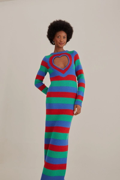 Farm Rio Striped Heart Knit Dress In Heart Stripes Multicolor