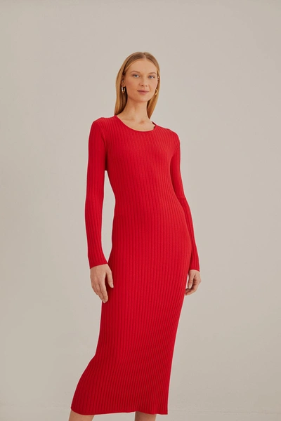 Farm Rio Red Knit Midi Dress