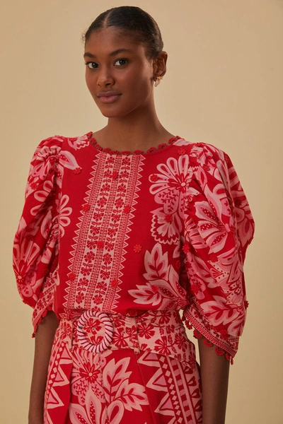Farm Rio Flora Tapestry Red Blouse