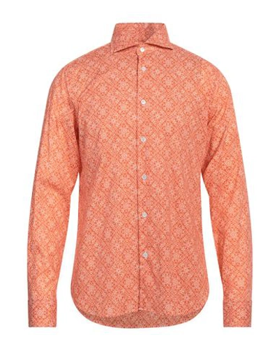 Fedeli Man Shirt Orange Size 17 ½ Cotton, Elastane