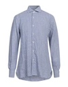 Isaia Man Shirt Slate Blue Size 16 Linen In Blue
