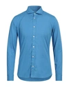 Mastricamiciai Man Shirt Azure Size 16 Linen In Blue