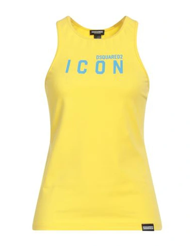 Dsquared2 Woman Tank Top Yellow Size S Cotton, Elastane