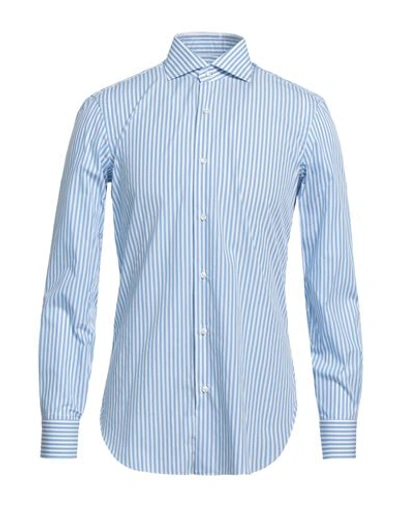 Barba Napoli Man Shirt Azure Size 17 Cotton In Blue
