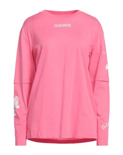 Ganni Woman T-shirt Pink Size L Cotton