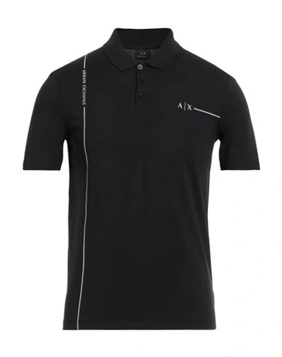 Armani Exchange Man Polo Shirt Black Size S Cotton, Elastane In Black