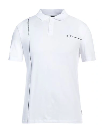 Armani Exchange Man Polo Shirt White Size M Cotton, Elastane In White