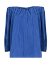 MAX MARA MAX MARA STUDIO WOMAN TOP BRIGHT BLUE SIZE 10 POLYESTER, SILK